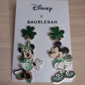Disney Baublebar Saint Patrick's Shamrock Mickey Minnie Mouse Earrings Y2K Bling